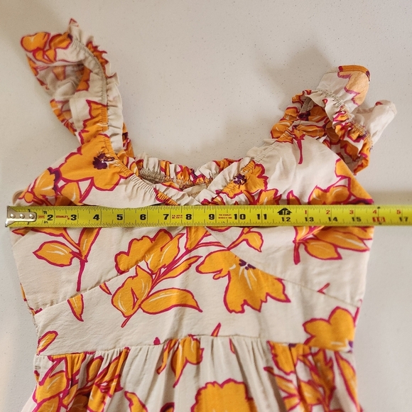 Monteau Los Angeles Orange Floral Tiered Ruffle Midi Dress Womens Size Medium - Picture 10 of 10